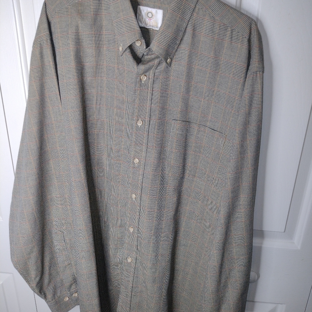 Vintage Viyella Shirt Mens XL Beige Button Down Flannel Houndstooth Cotton Wool
